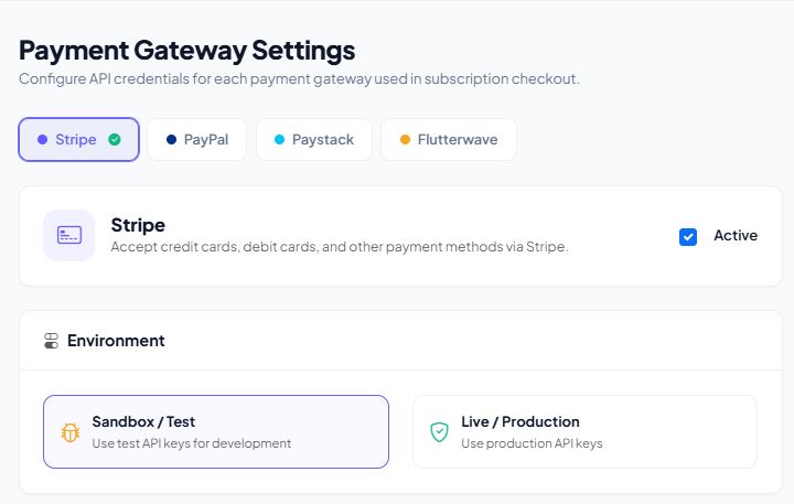 Payment Gateway Settings