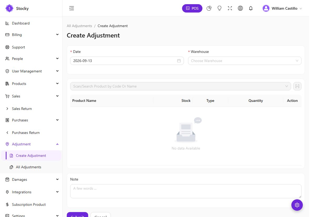Create adjustment