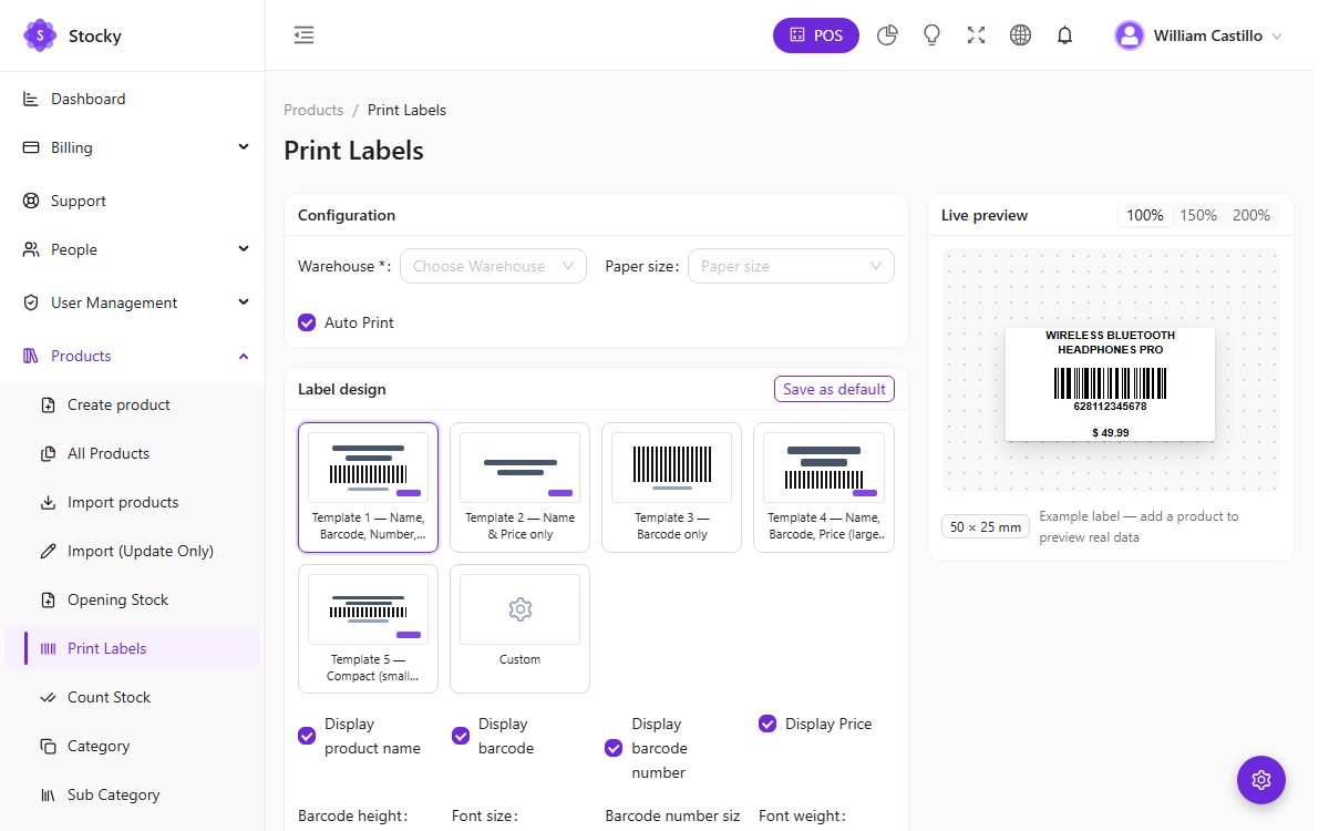 Print barcode labels