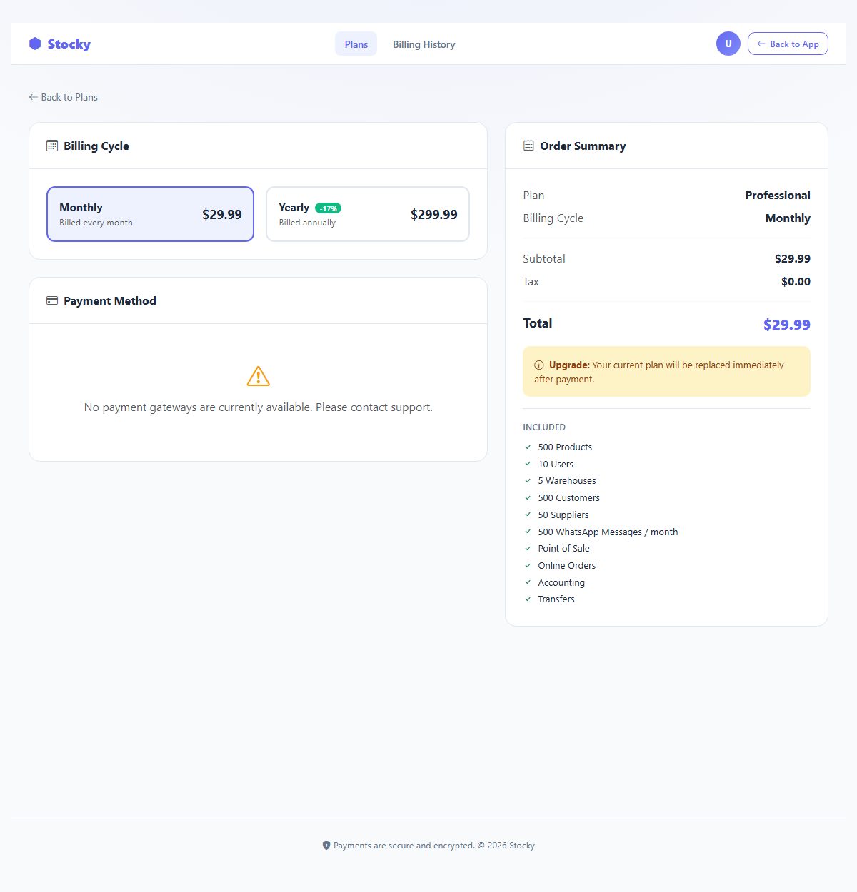 Billing checkout