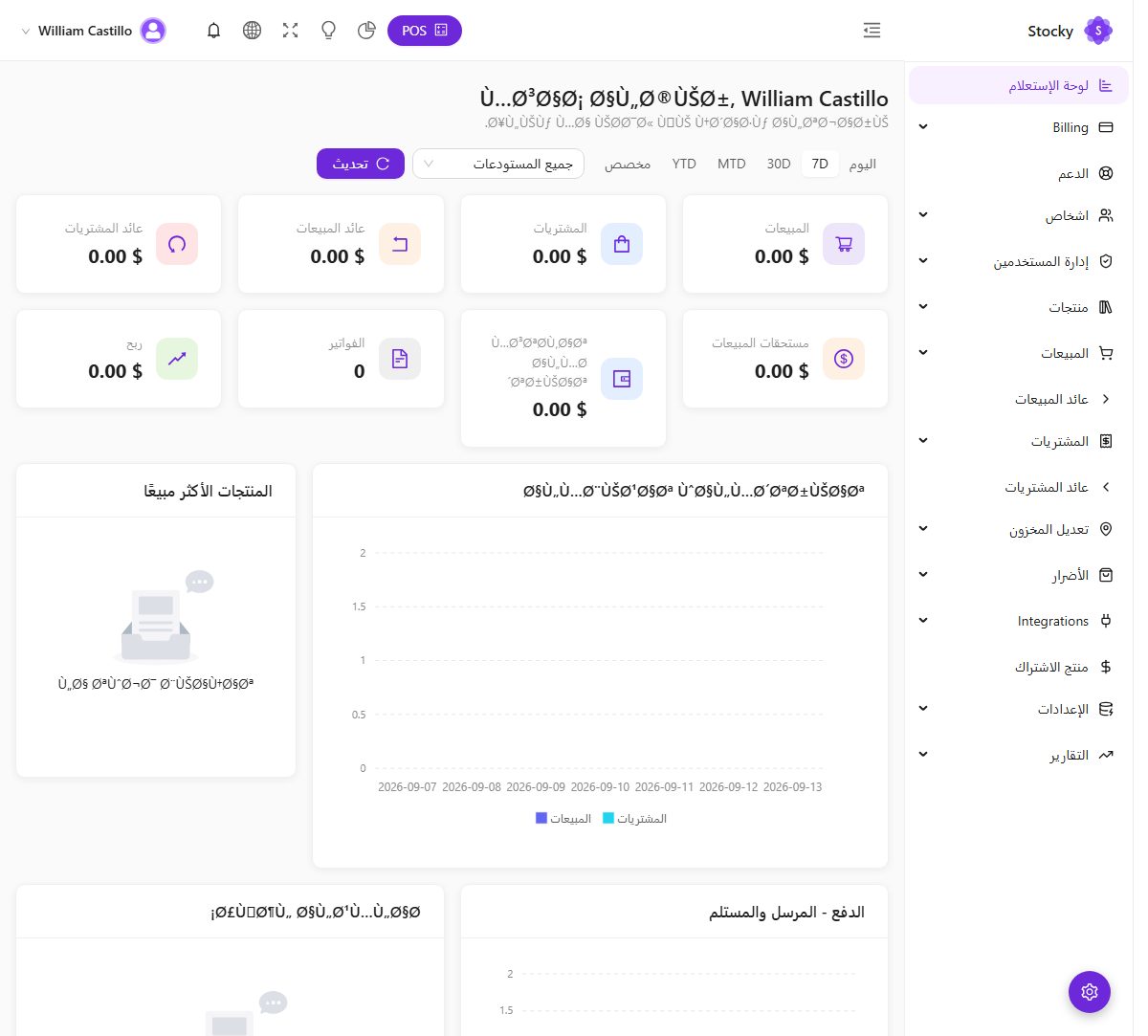 Dashboard in Arabic, right-to-left