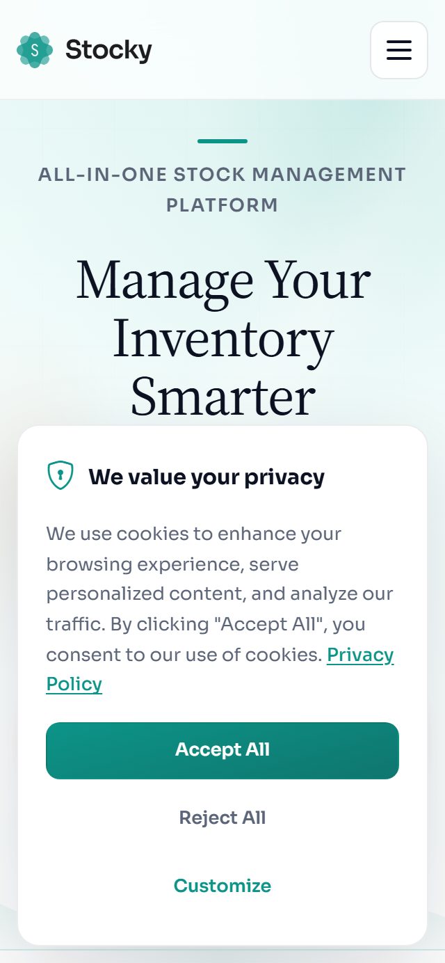 The landing page on a phone