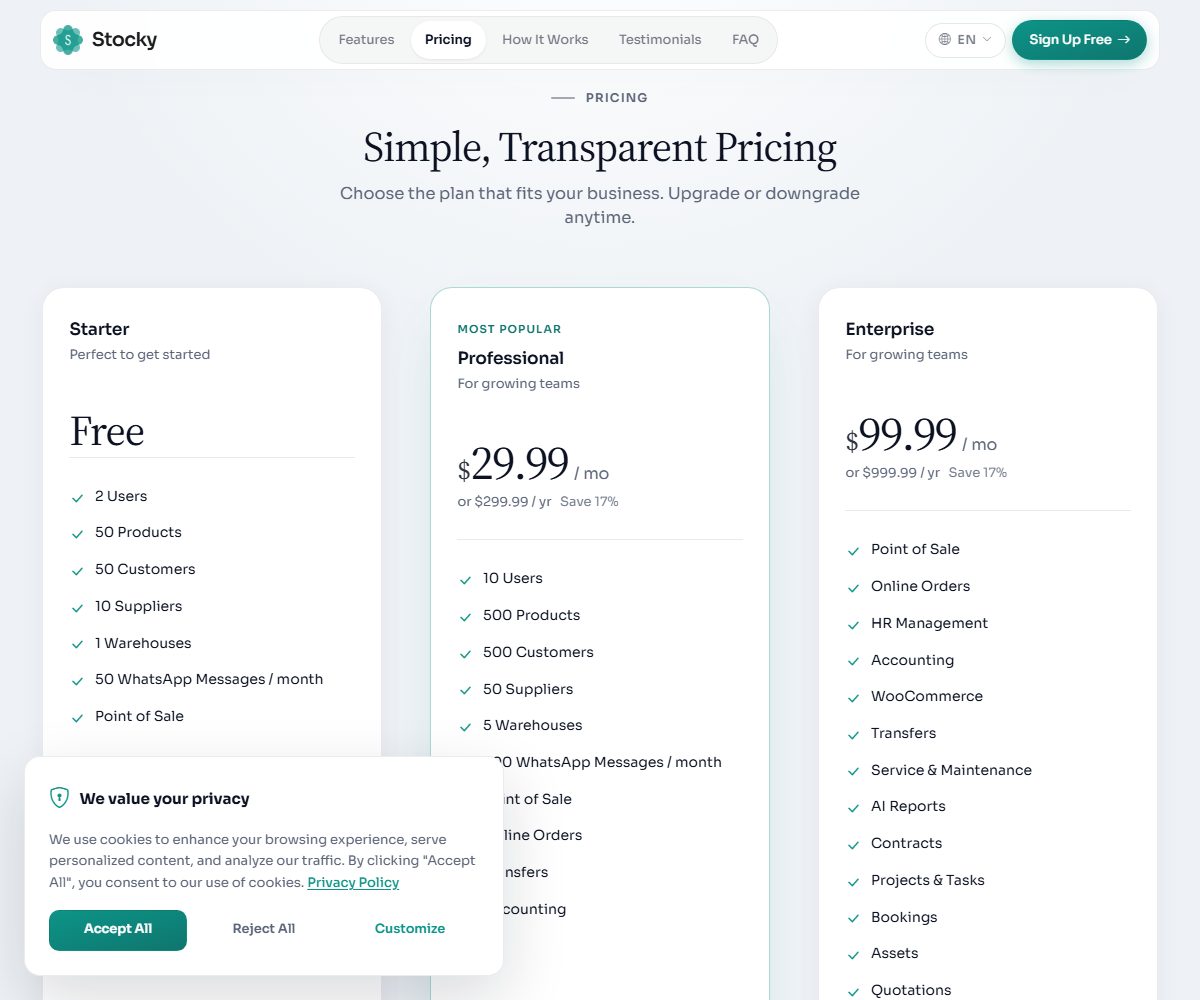 Pricing section