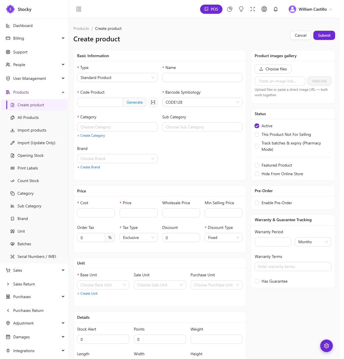 Create product form