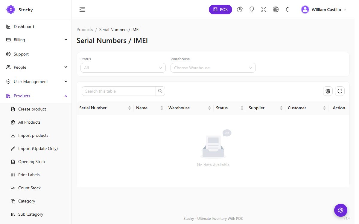 Serial numbers register