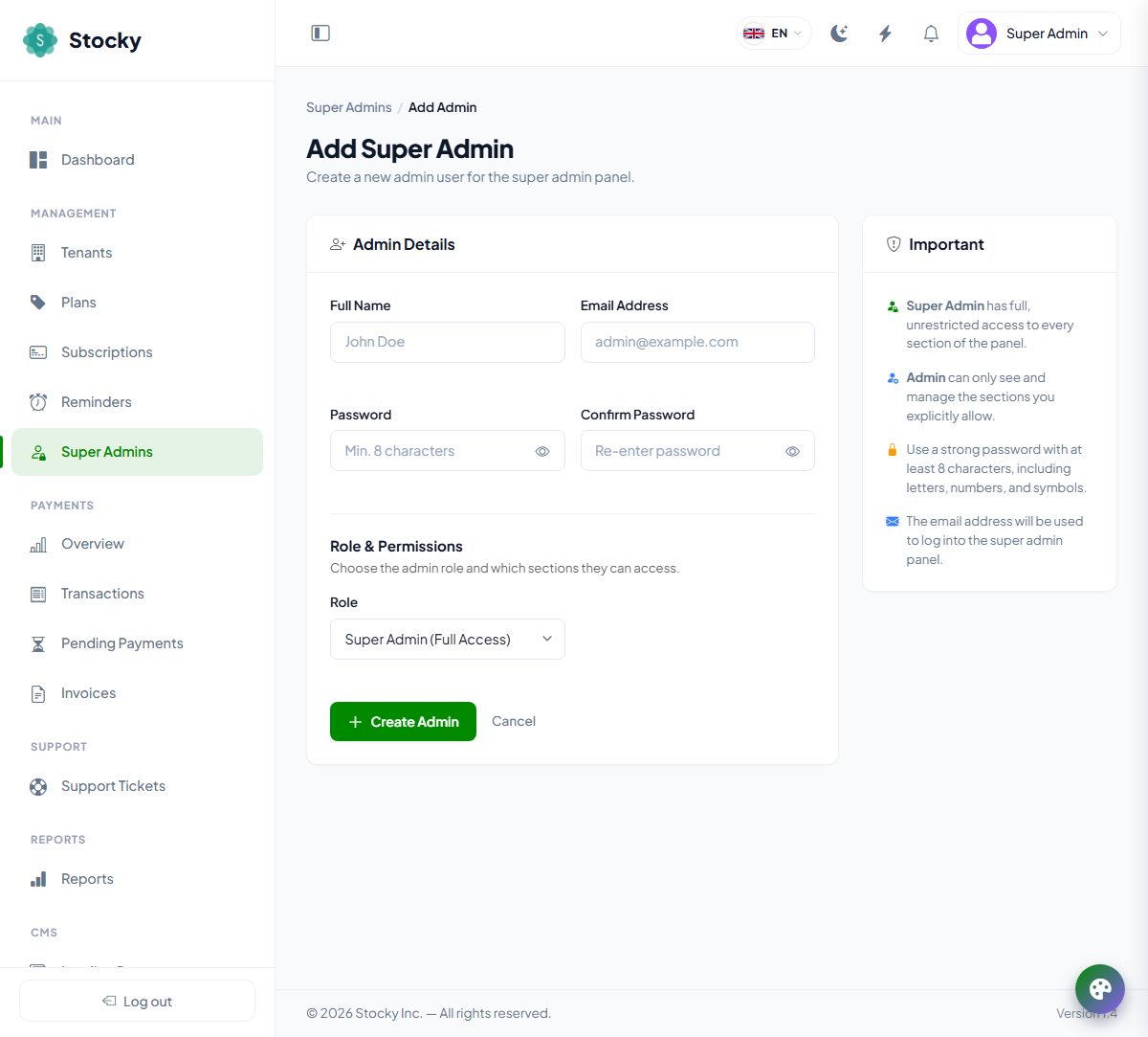 Add admin form