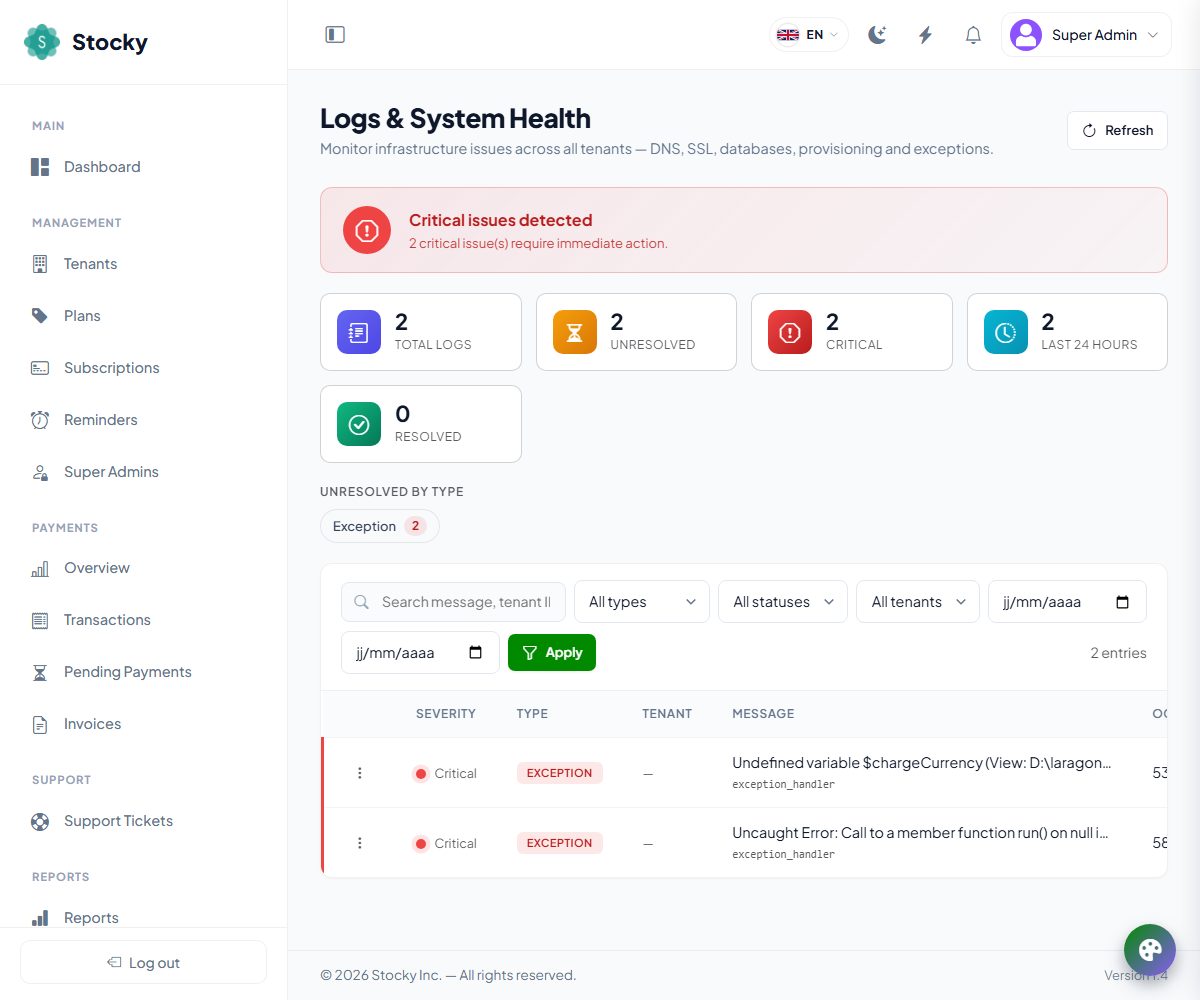 Logs and system health