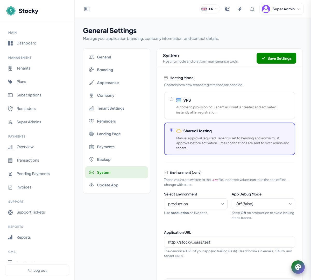Hosting mode in General Settings