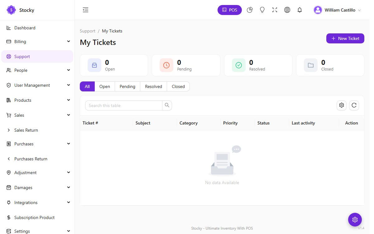 Support tickets in the workspace